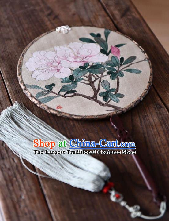 China Handmade Azalea Pattern Palace Fan Traditional Song Dynasty Palace Lady Fan Silk Circular Fan