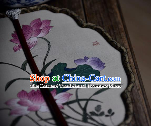 China Handmade Lotus Pattern Palace Fan Traditional Silk Fan Song Dynasty Palace Lady Fan