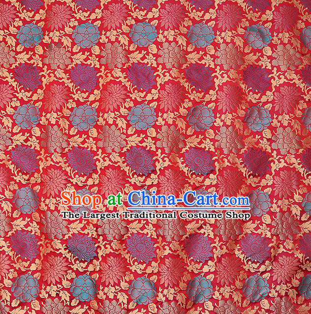 China Red Song Brocade Classical Qipao Dress Tapestry Traditional Lotus Pattern Silk Fabric