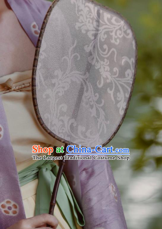 China Traditional Beige Silk Fan Ancient Ming Dynasty Court Fan Handmade Princess Palace Fan