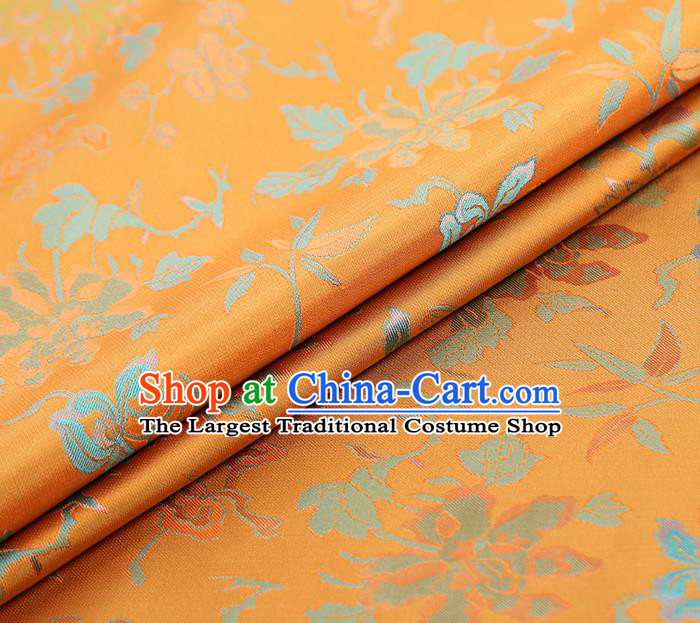 China Traditional Chrysanthemum Pattern Song Brocade Classical Cheongsam Orange Silk Fabric