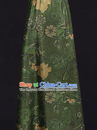 China Classical Cheongsam Silk Fabric Gambiered Guangdong Gauze Traditional Pattern Green Brocade