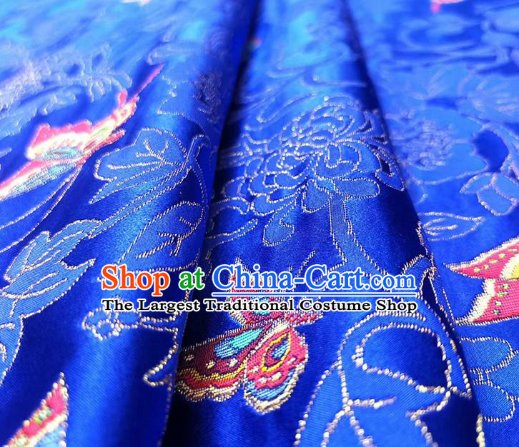 China Traditional Classical Butterfly Pattern Royalblue Nanjing Brocade Cheongsam Silk Fabric
