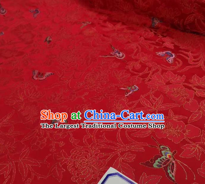 China Traditional Wedding Red Nanjing Brocade Classical Butterfly Pattern Qipao Dress Silk Fabric