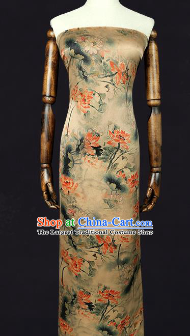 China Classical Lotus Pattern Silk Fabric Traditional Cheongsam Beige Gambiered Guangdong Gauze