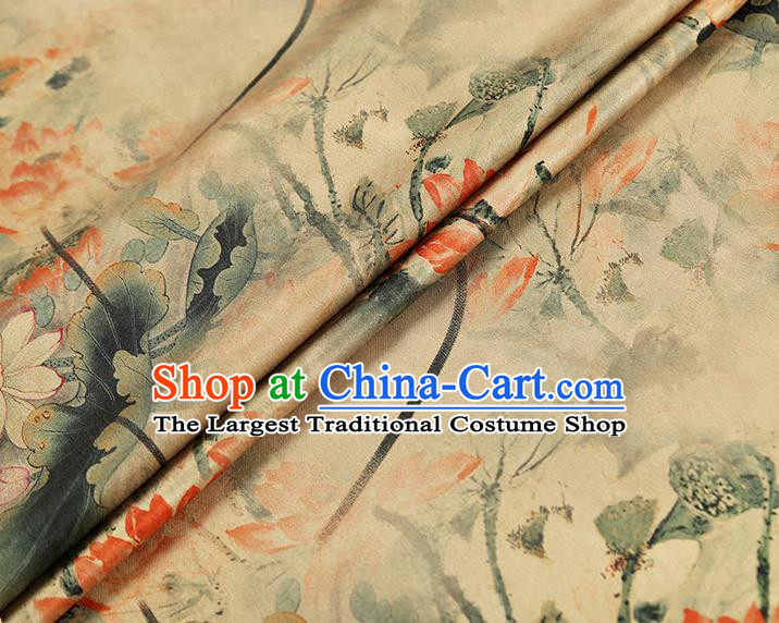 China Classical Lotus Pattern Silk Fabric Traditional Cheongsam Beige Gambiered Guangdong Gauze