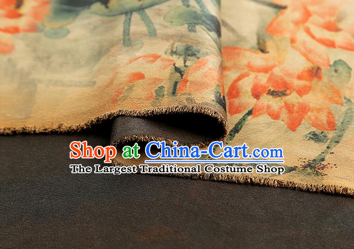 China Classical Lotus Pattern Silk Fabric Traditional Cheongsam Beige Gambiered Guangdong Gauze