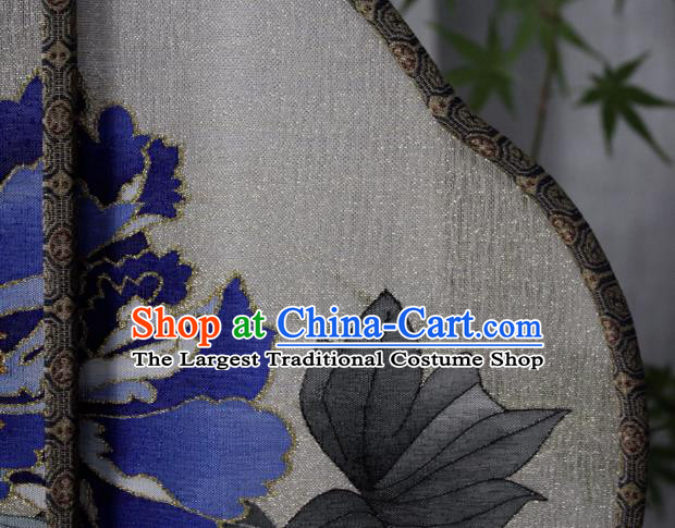China Handmade Blue Peony Pattern Silk Fan Ancient Song Dynasty Princess Palace Fan Traditional Dance Fan