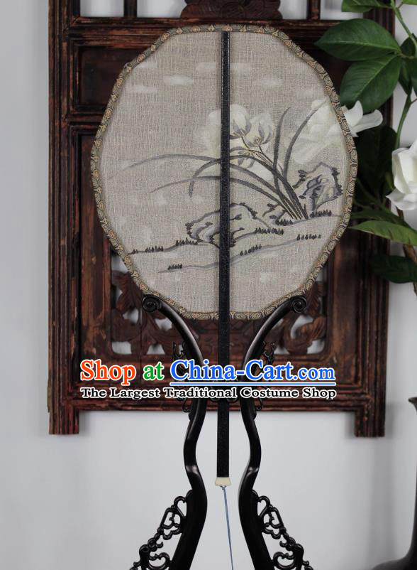 China Traditional Dance Fan Handmade Ink Orchids Pattern Silk Fan Ancient Song Dynasty Princess Palace Fan