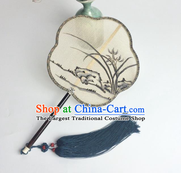 China Handmade Ink Orchids Pattern Silk Fan Ancient Song Dynasty Princess Palace Fan Traditional Dance Plum Fan