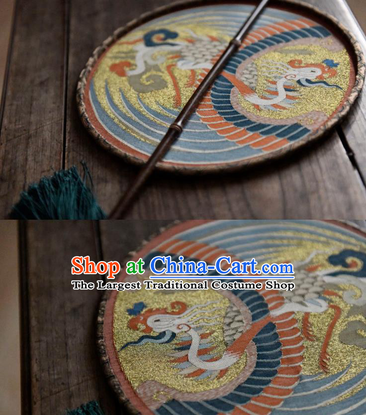 China Ancient Ming Dynasty Court Lady Fan Handmade Phoenix Pattern Palace Fan Traditional Silk Circular Fan