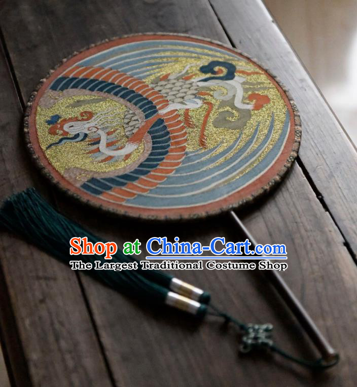 China Ancient Ming Dynasty Court Lady Fan Handmade Phoenix Pattern Palace Fan Traditional Silk Circular Fan