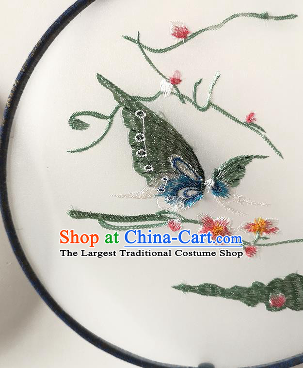 China Embroidered Butterfly Circular Fan Traditional Cultural Dance Silk Fan Handmade Palace Fan