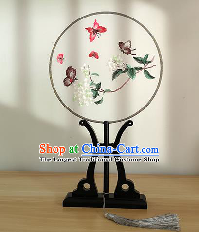 China Traditional Cultural Dance Silk Fan Handmade Palace Fan Embroidered Hydrangea Butterfly Circular Fan