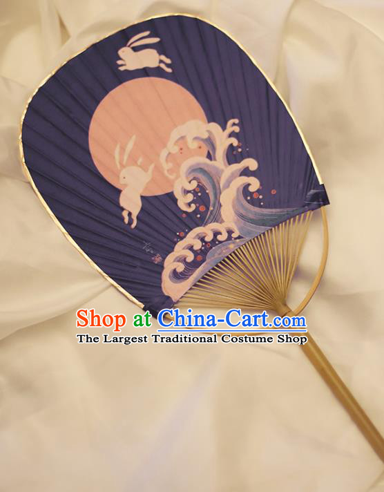 Asian China Classical Dance Bamboo Fan Hand Painting Wave Fans Japanese Blue Paper Fan