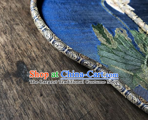 China Ancient Song Dynasty Court Beauty Fan Traditional Lotus Pattern Blue Silk Fan Handmade Palace Fan
