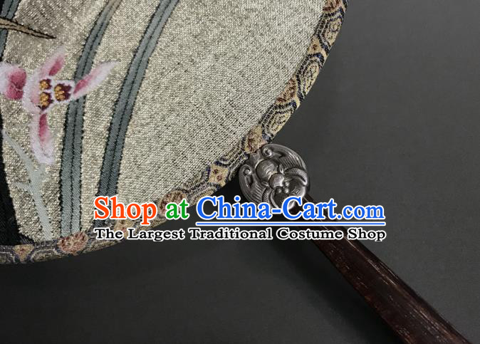 China Ancient Song Dynasty Circular Fan Traditional Orchids Pattern Silk Fan Handmade Beige Palace Fan