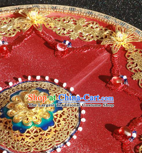 China Wedding Fan Handmade Bride Palace Fan Traditional Xiuhe Suit Red Silk Circular Fan