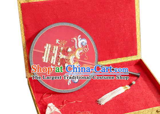 China Traditional Xiuhe Suit Red Silk Circular Fan Handmade Bride Palace Fan Wedding Fan