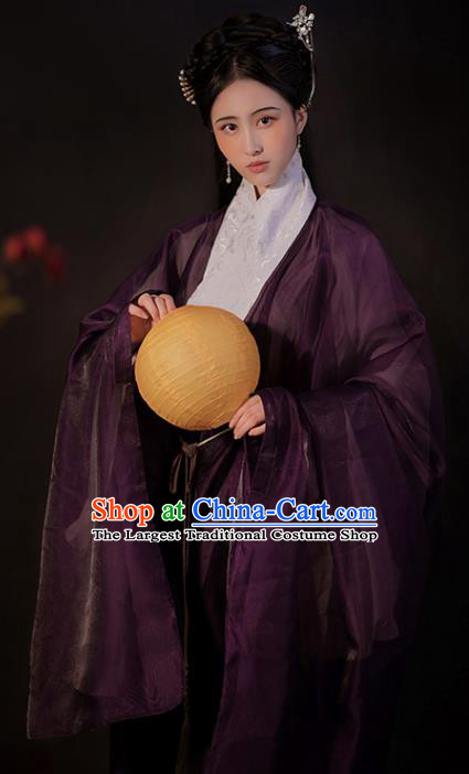 Traditional Chinese Ming Dynasty Royal Countess Historical Costume Ancient Noble Woman Purple Hanfu Dress Clothing