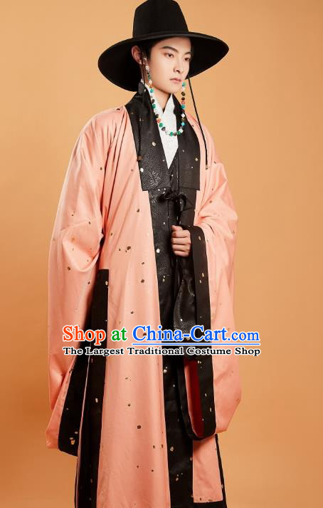 Chinese Ancient Swordsman Hanfu Robe Clothing Traditional Ming Dynasty Young Male Pink Silk Cloak