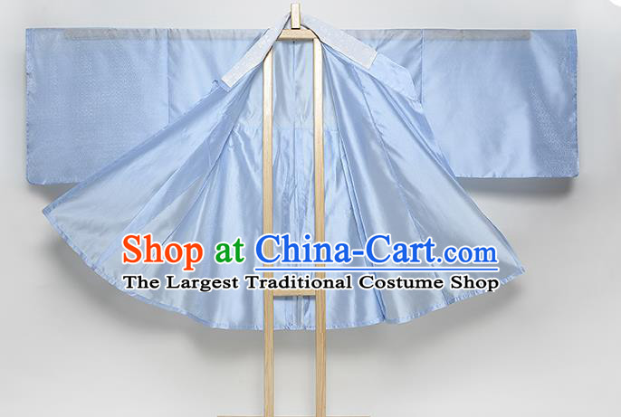 Ancient China Noble Lady Blue Hanfu Dress Traditional Ming Dynasty Patrician Woman Historical Costume