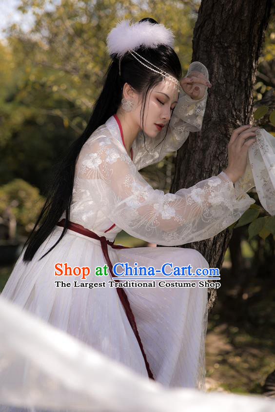 China Ancient Fairy Princess White Hanfu Dress Clothing Traditional Tang Dynasty Palace Lady Costumes and Headpieces