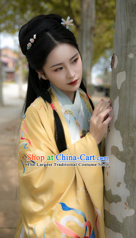 China Ancient Royal Princess Yellow Hanfu Dress Clothing Traditional Ming Dynasty Royal Infanta Historical Costumes