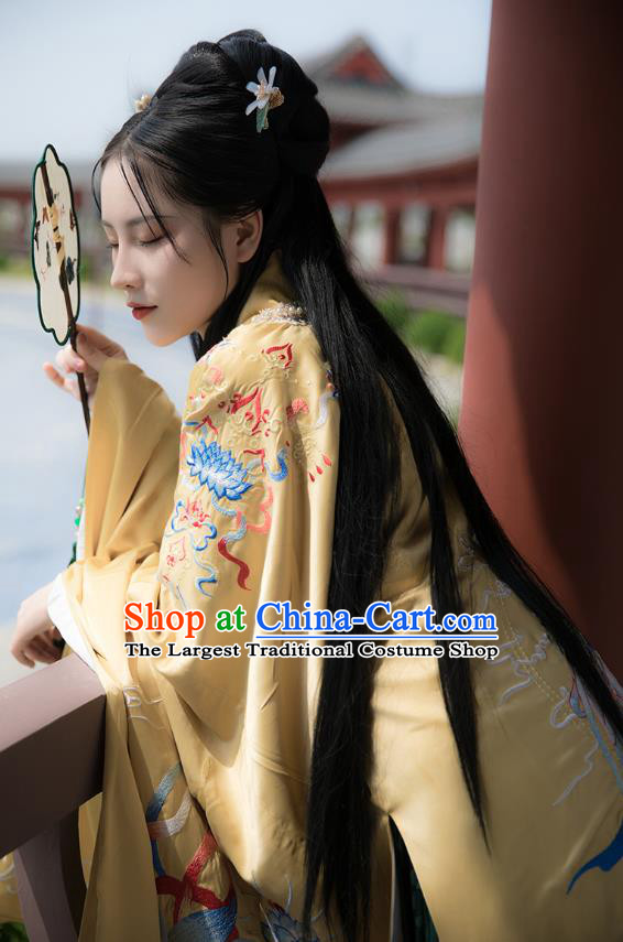 China Ancient Royal Princess Yellow Hanfu Dress Clothing Traditional Ming Dynasty Royal Infanta Historical Costumes