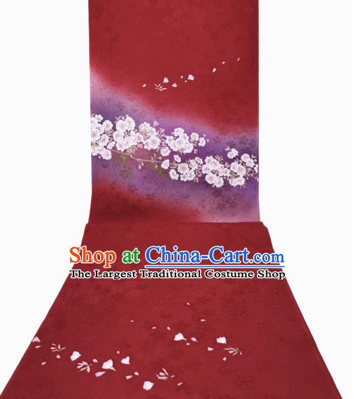 Asian Japan Traditional Silk Fabric Japanese Kimono Classical Sakura Pattern Red Tapestry Drapery