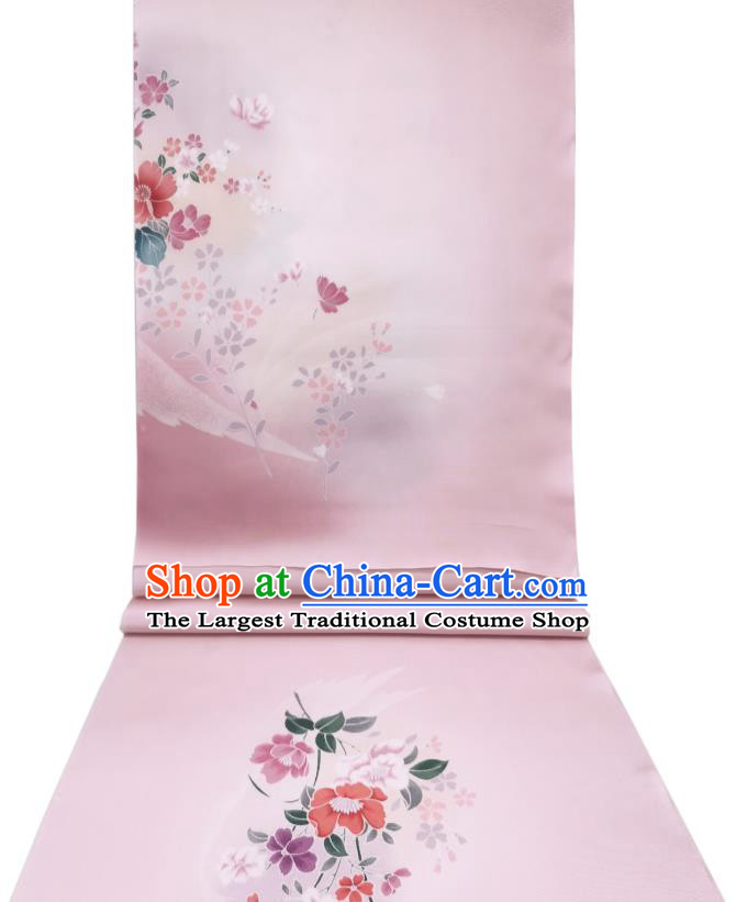 Asian Japan Traditional Printing Pink Brocade Drapery Japanese Classical Tsukesage Kimono Silk Fabric