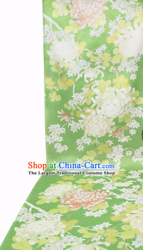 Japan Classical Chrysanthemum Pattern Brocade Asian Traditional Cloth Drapery Japanese Kimono Green Silk Fabric