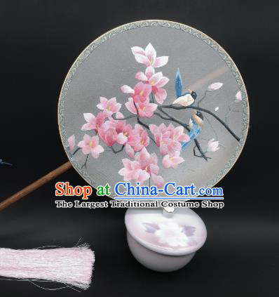 China Suzhou Embroidered Mangnolia Fan Traditional Song Dynasty Palace Fan Classical Dance Silk Circular Fan