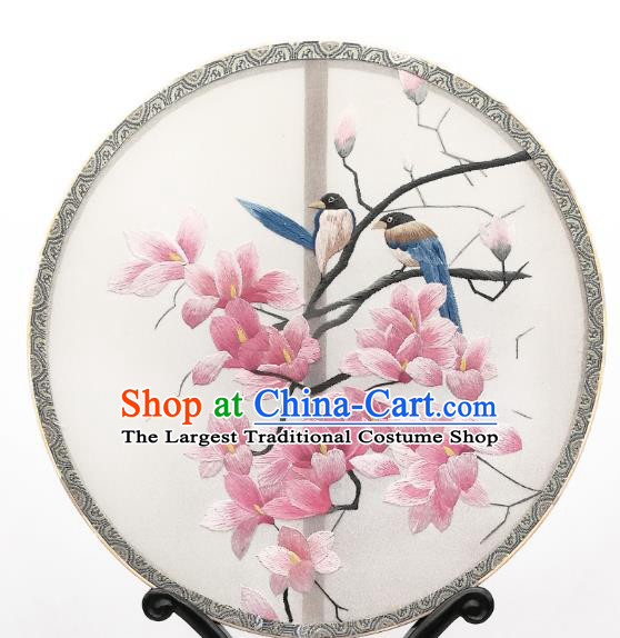 China Suzhou Embroidered Mangnolia Fan Traditional Song Dynasty Palace Fan Classical Dance Silk Circular Fan