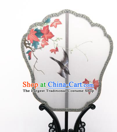 China Traditional Song Dynasty Princess Palace Fan Classical Dance Silk Fan Suzhou Embroidered Maple Leaf Fan