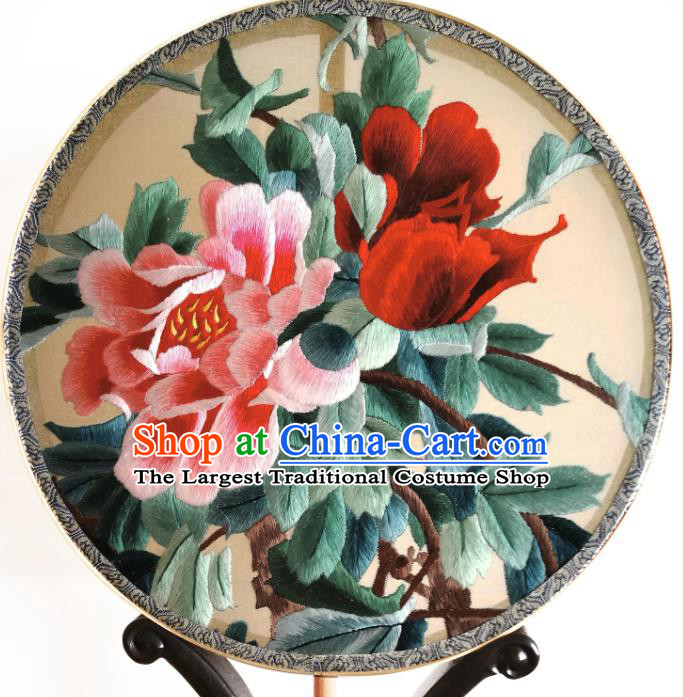 China Traditional Hanfu Circular Palace Fan Suzhou Embroidery Peony Fan Classical Double Side Silk Fan