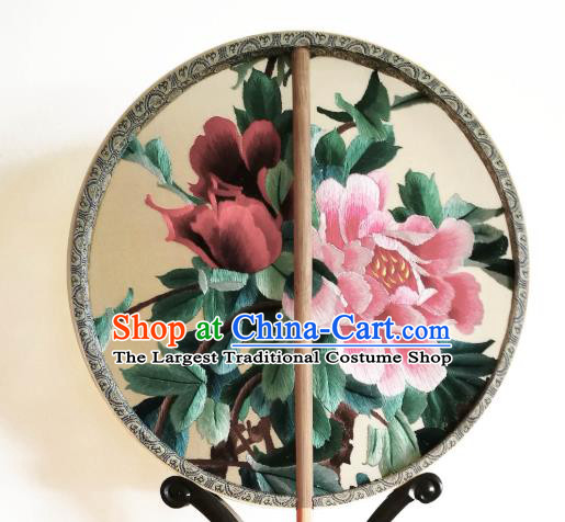 China Traditional Hanfu Circular Palace Fan Suzhou Embroidery Peony Fan Classical Double Side Silk Fan
