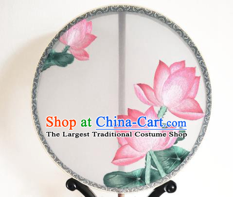 China Suzhou Embroidery Lotus Fan Classical Double Side Silk Fan Traditional Hanfu Circular Palace Fan