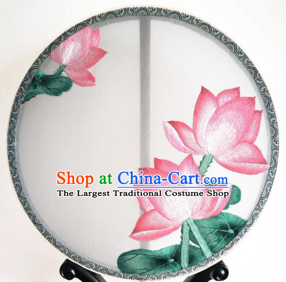 China Suzhou Embroidery Lotus Fan Classical Double Side Silk Fan Traditional Hanfu Circular Palace Fan