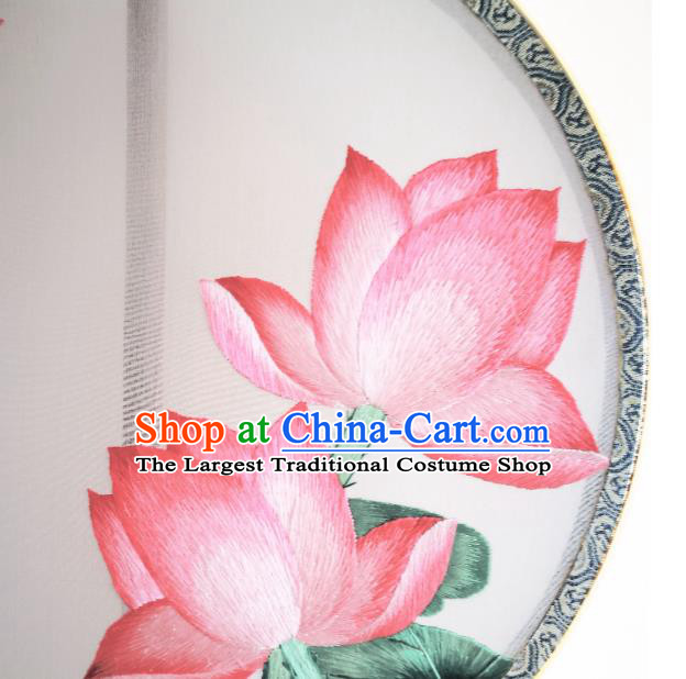 China Suzhou Embroidery Lotus Fan Classical Double Side Silk Fan Traditional Hanfu Circular Palace Fan