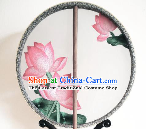 China Suzhou Embroidery Lotus Fan Classical Double Side Silk Fan Traditional Hanfu Circular Palace Fan