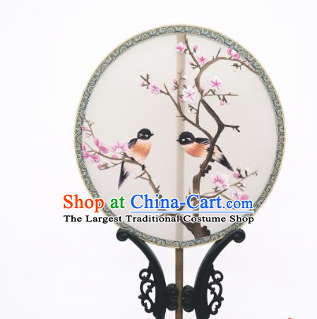 China Suzhou Embroidery Peach Blossom Fan Traditional Hanfu Circular Palace Fan Classical Double Side Silk Fan