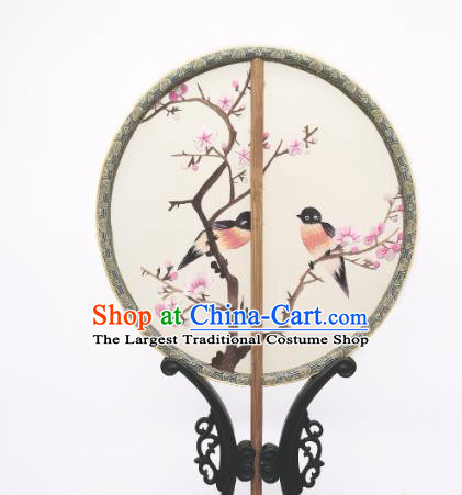 China Suzhou Embroidery Peach Blossom Fan Traditional Hanfu Circular Palace Fan Classical Double Side Silk Fan