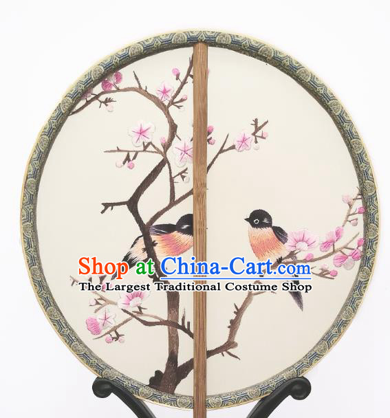 China Suzhou Embroidery Peach Blossom Fan Traditional Hanfu Circular Palace Fan Classical Double Side Silk Fan