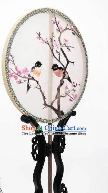 China Suzhou Embroidery Peach Blossom Fan Traditional Hanfu Circular Palace Fan Classical Double Side Silk Fan