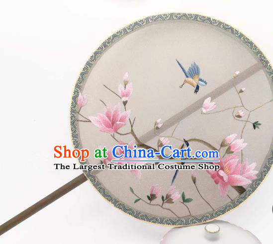 China Suzhou Embroidered Mangnolia Circular Fan Classical Silk Fan Traditional Hanfu Palace Fan