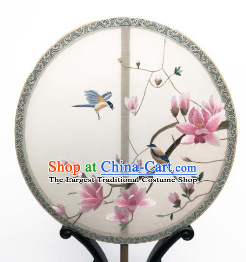 China Suzhou Embroidered Mangnolia Circular Fan Classical Silk Fan Traditional Hanfu Palace Fan