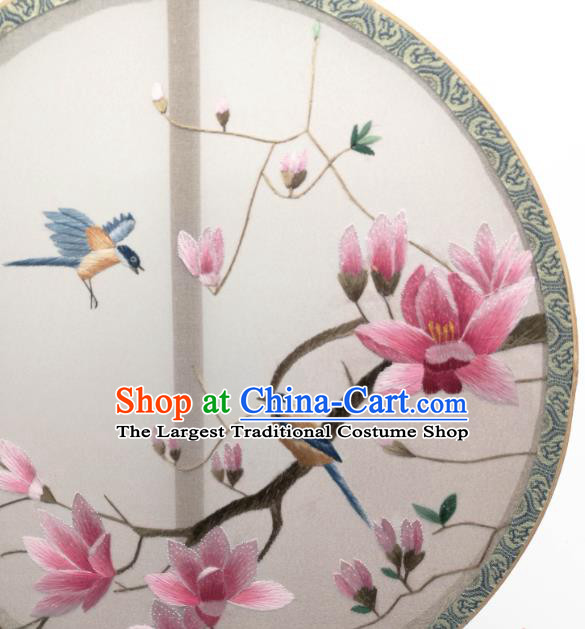 China Suzhou Embroidered Mangnolia Circular Fan Classical Silk Fan Traditional Hanfu Palace Fan
