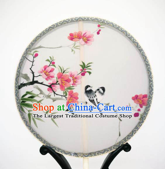 China Classical Silk Circular Fan Traditional Hanfu Palace Fan Suzhou Embroidered Begonia Fan