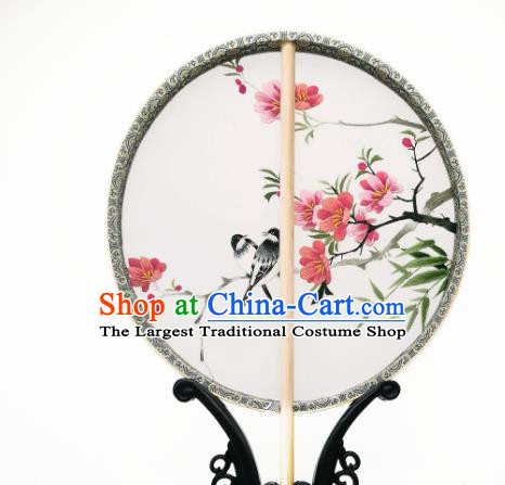 China Classical Silk Circular Fan Traditional Hanfu Palace Fan Suzhou Embroidered Begonia Fan